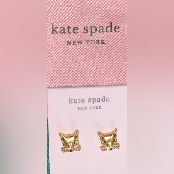 NEW KATE SPADE “SO FOXY” GOLD FOX STUD EARRINGS w/PINK DUSTBAG - Picture 13 of 14